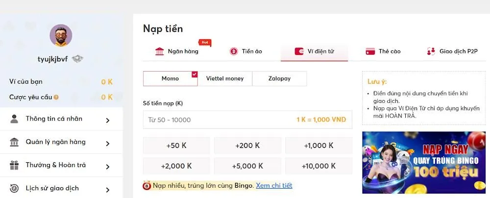  Nhập thông tin thanh toán 6886Win
